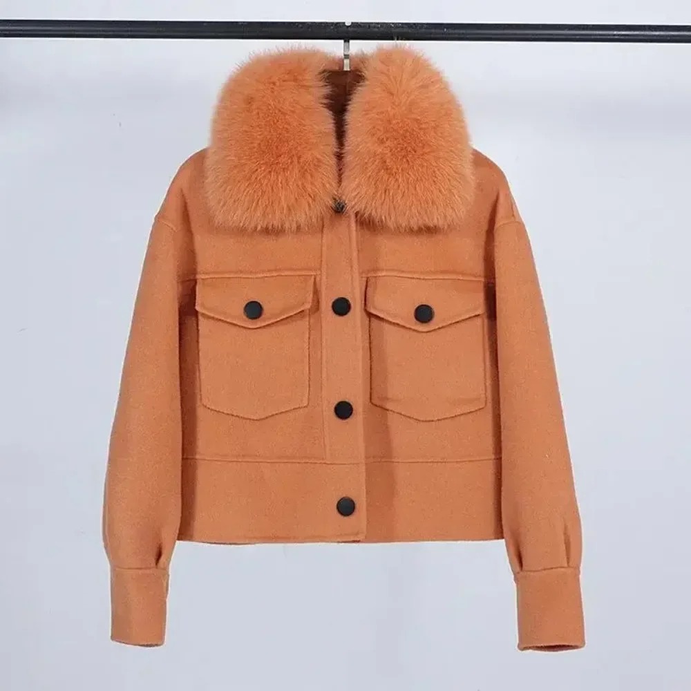 Wool Coat Peacoat - Lã feminina casaco de pele novo