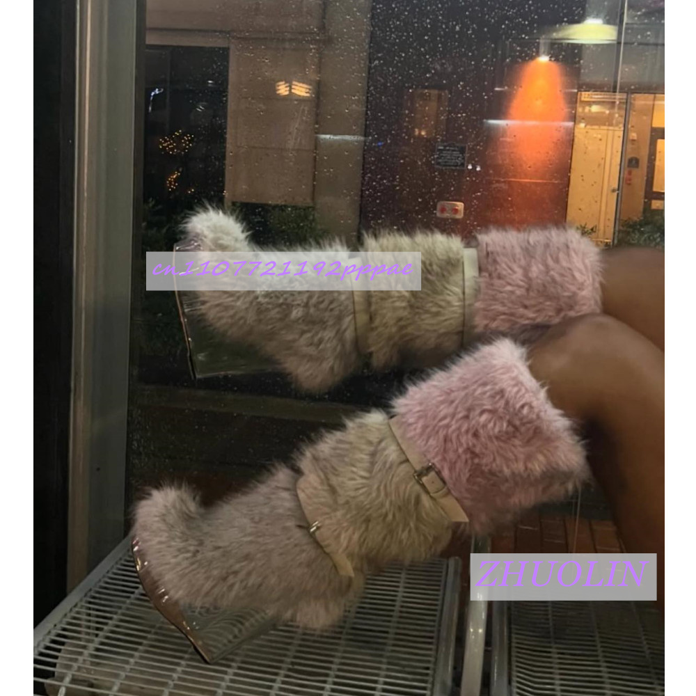 Waterproof Winter Boot - Inverno gradiente peludo transparente cunha botas