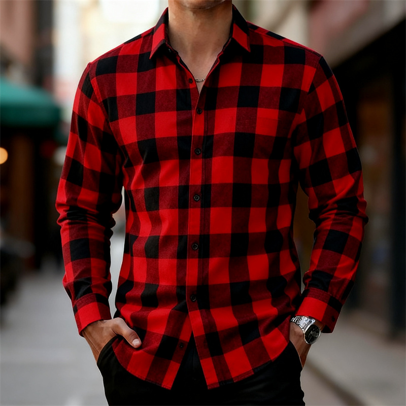 Flannel Shirt Lined - Camisa Clássica Masculina em Xadrez Vermelho