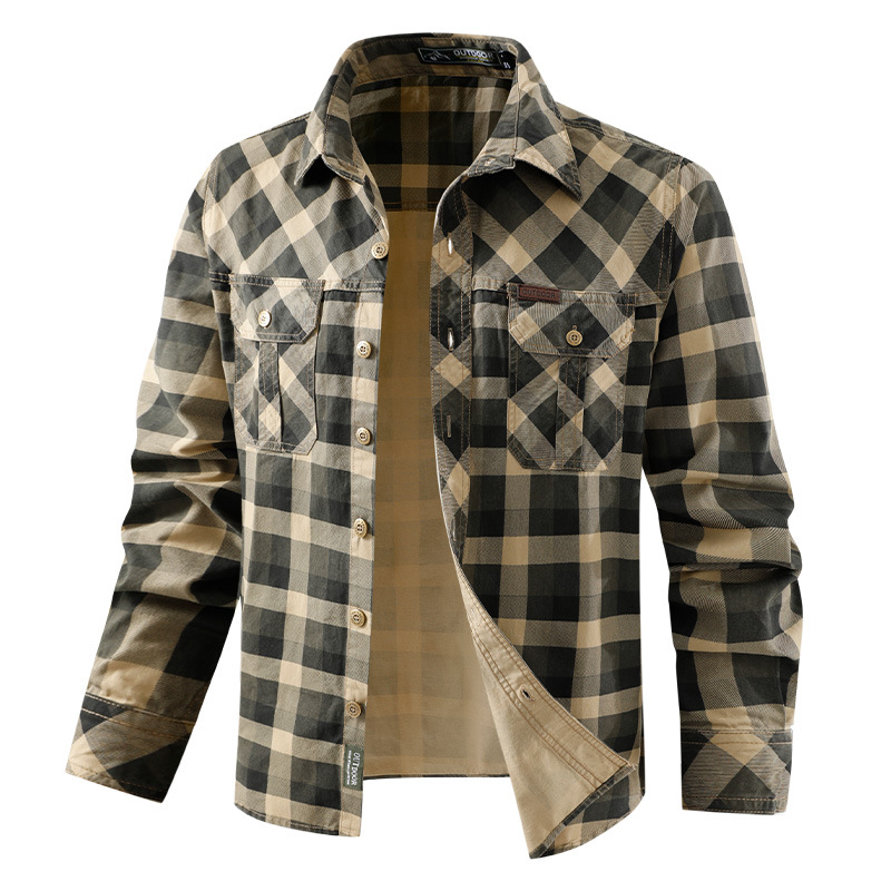 Flannel Shirt Lined - Camisa xadrez masculina retrô de trabalho,