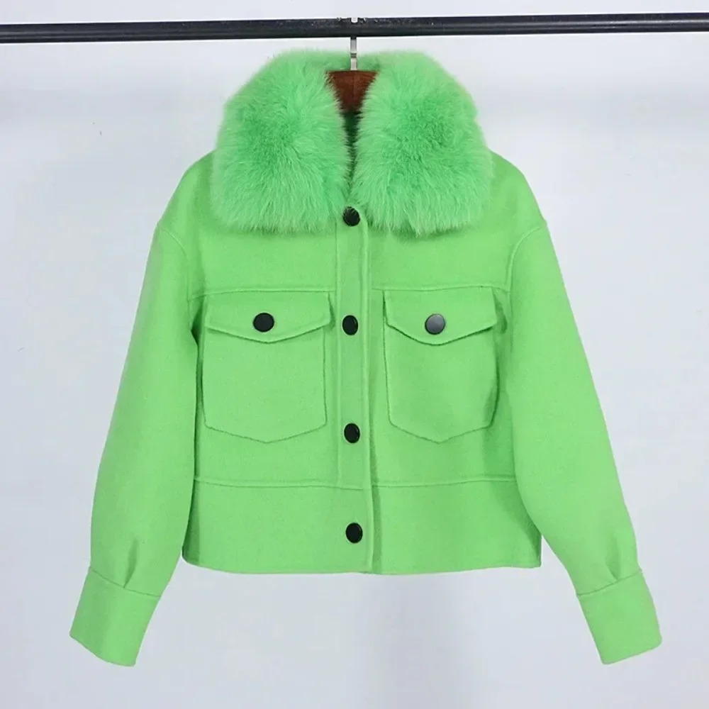 Lã feminina casaco de pele nov - Wool Coat Peacoat avaliação e preço