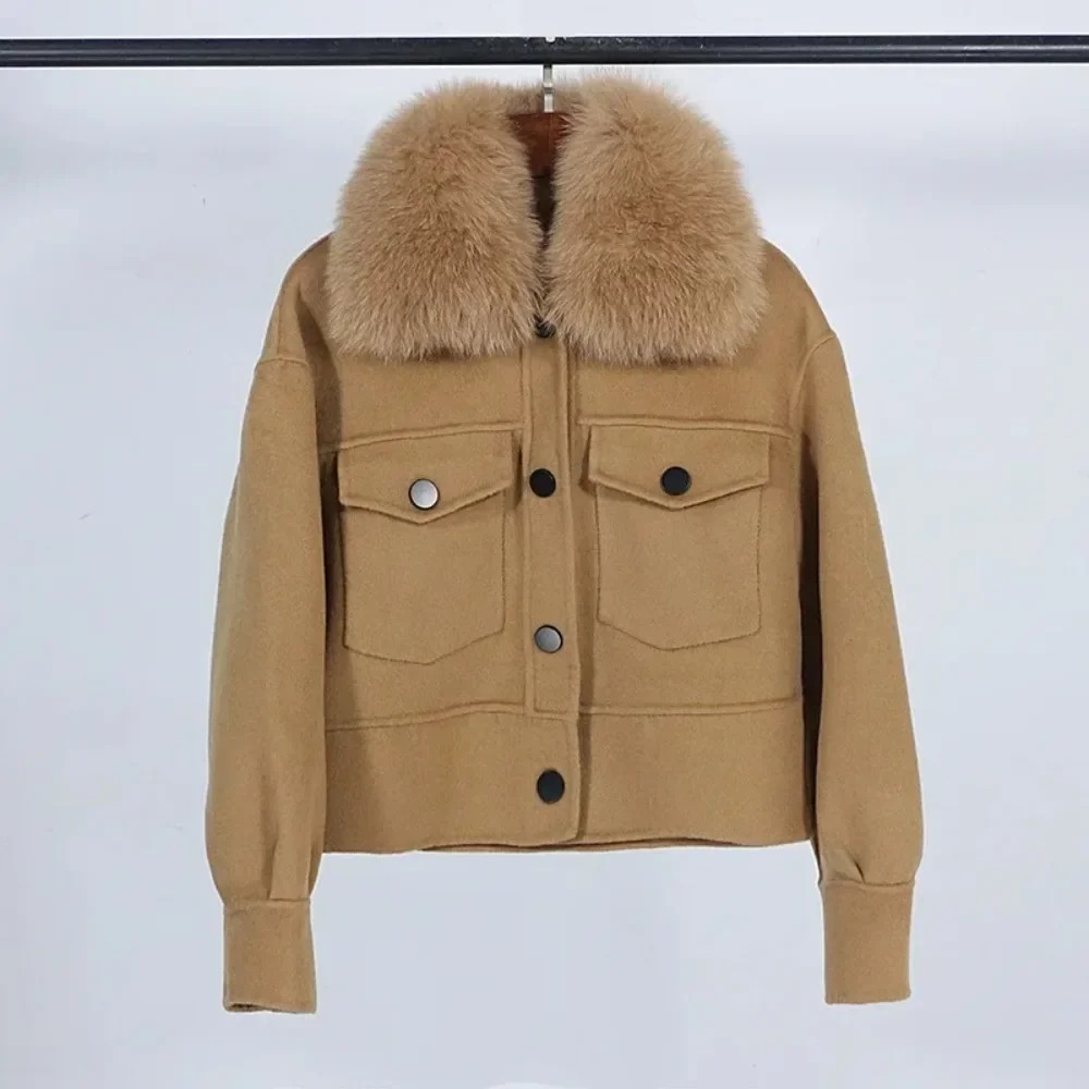 Lã feminina casaco de pele nov - Wool Coat Peacoat avaliação e preço