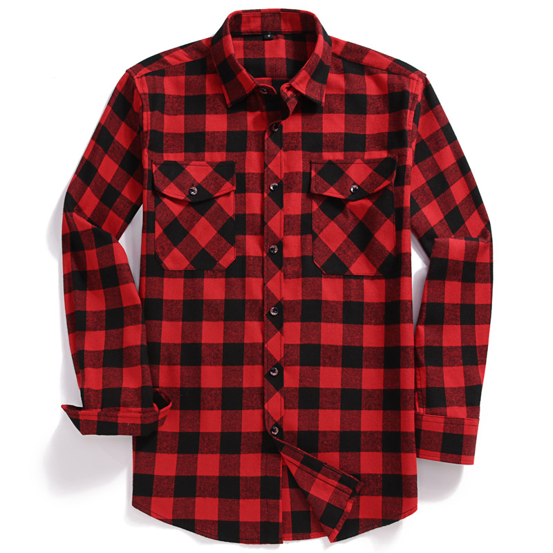 Outono masculino de manga comp - Flannel Shirt Lined avaliação e preço